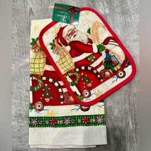 Christmas‎ Pot Holder & Kitchen Towel Set Santa NWT
